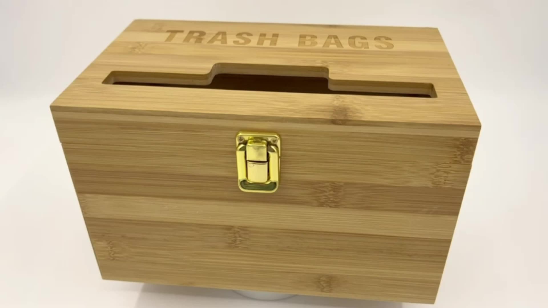 Bamboo Wood Waste Bag Box Wall Mounted Kitchen Trash Can Liner