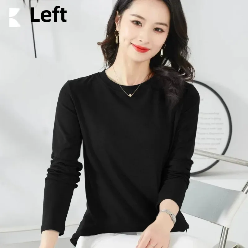 Korean Women's Crewneck Fleece Long Sleeve Base Shirt 2025 Early Autumn New Thread Solid Color Top Instagram Fashion
