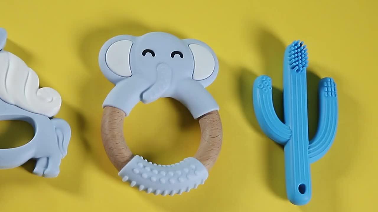 Silicone Custom Baby Natural Wooden Teether Rings Organic Beech Wood