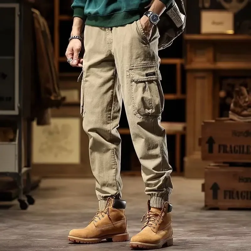 American Retro Tapered Work Pants for Men - Spring and Autumn Trend Brand Slim Straight Leg Pants for Men - Durable Work Long Pants