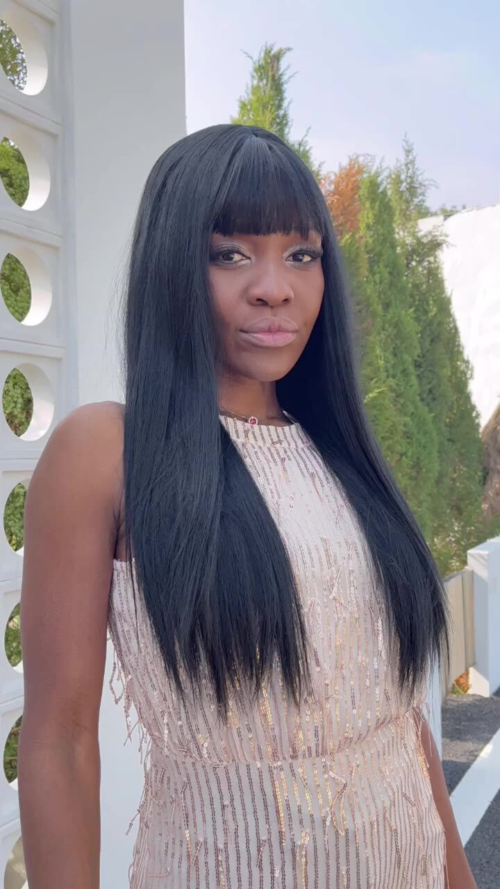 Factory Fast Delivery Black Long Straight Hair Wigs with Bangs