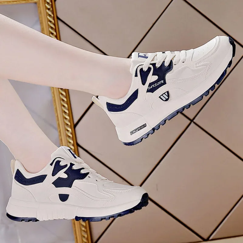 Women's Large Size Sports Shoes 2024 New Spring Korean Style Versatile Lightweight Running Leather Surface Casual Father's Shoes