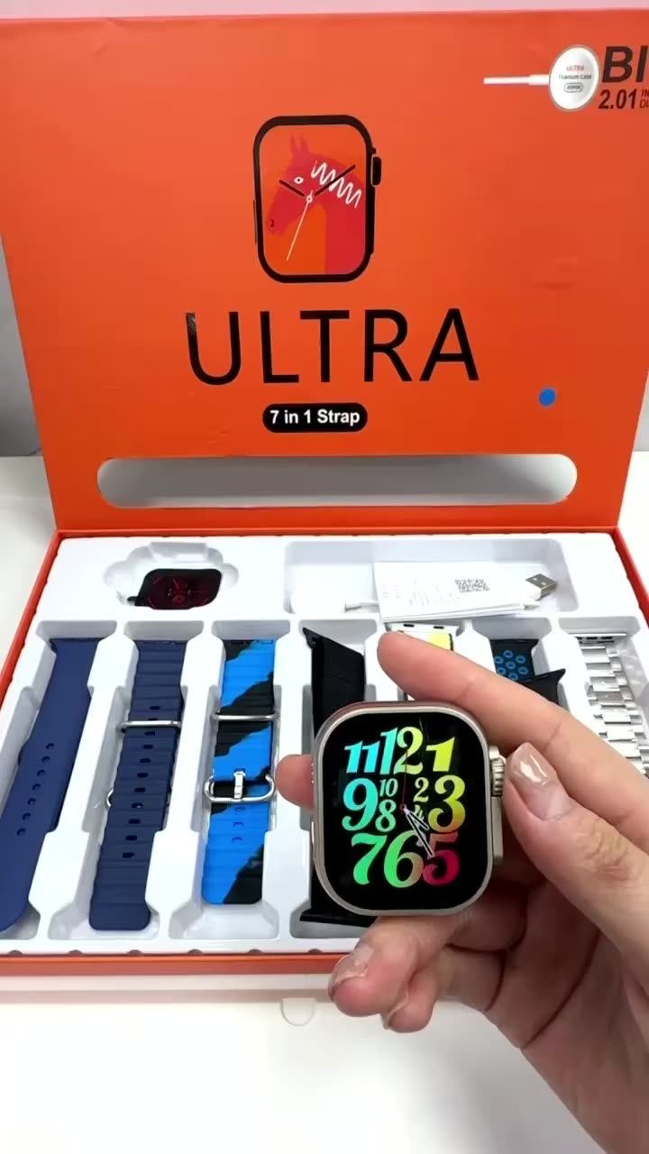 2024 New 7 In 1 Ultra Smart Watch 7 Straps 2.01 Hd Large Screen