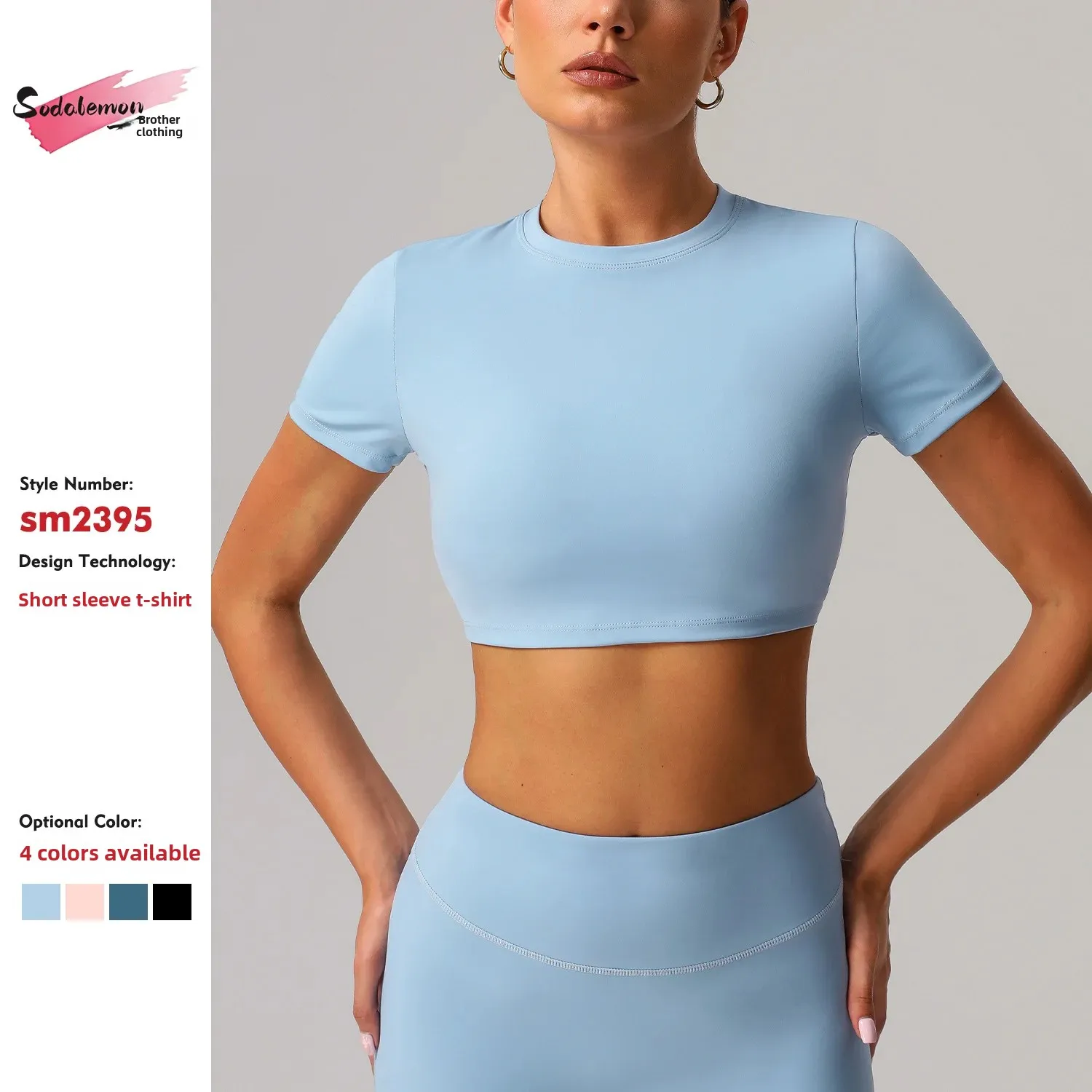 New Quick-drying Tight Yoga Short-sleeved Women's Cross-border Casual Sports Short-sleeved Fitness Suit Round Neck Short Top