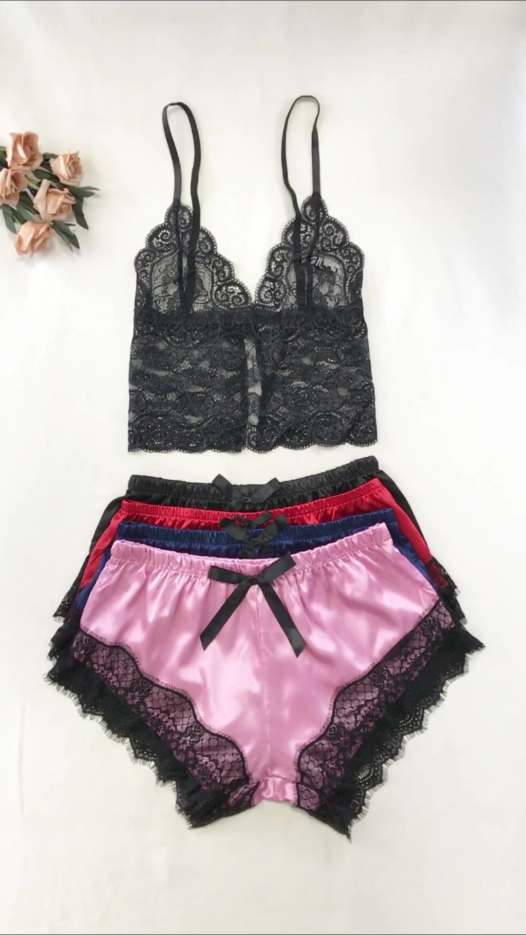 High Quality Woman Transparent Top Floral Hollow Out Lace Sexy 2 Piece