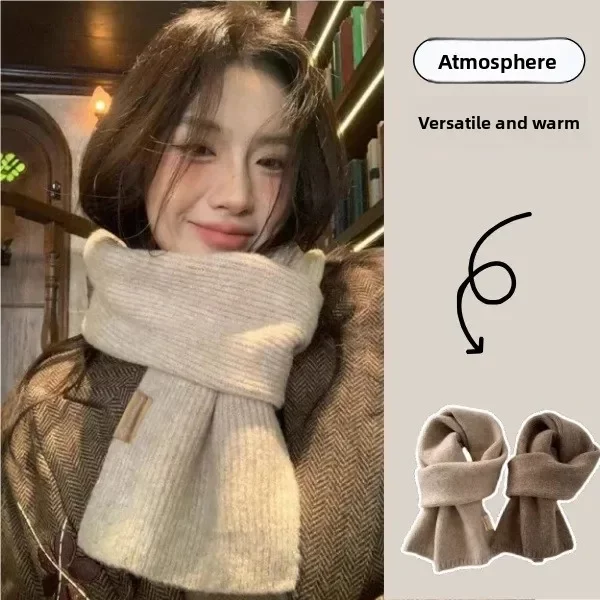 Korean Style Versatile Scarf for Women, New Thickened Warm Neck Protection Knitted Neck Warmer, High-End Feel, Student Couple Scarf for Men, Trendy
