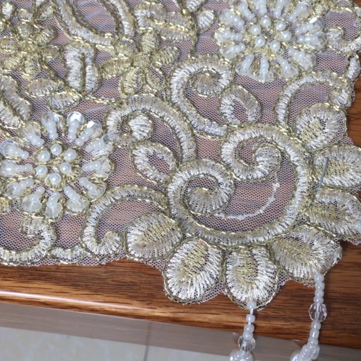 Round Polyester Bead Embroidered Organza Table Overlays Wedding Table