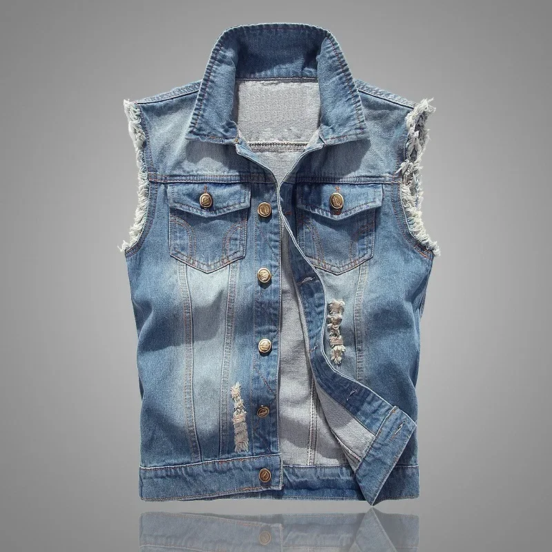 New Arrival Denim Vest Men's Korean Style Slim-Fit light blue Vest Vest Waistcoat Men's Fashion Denim Vest