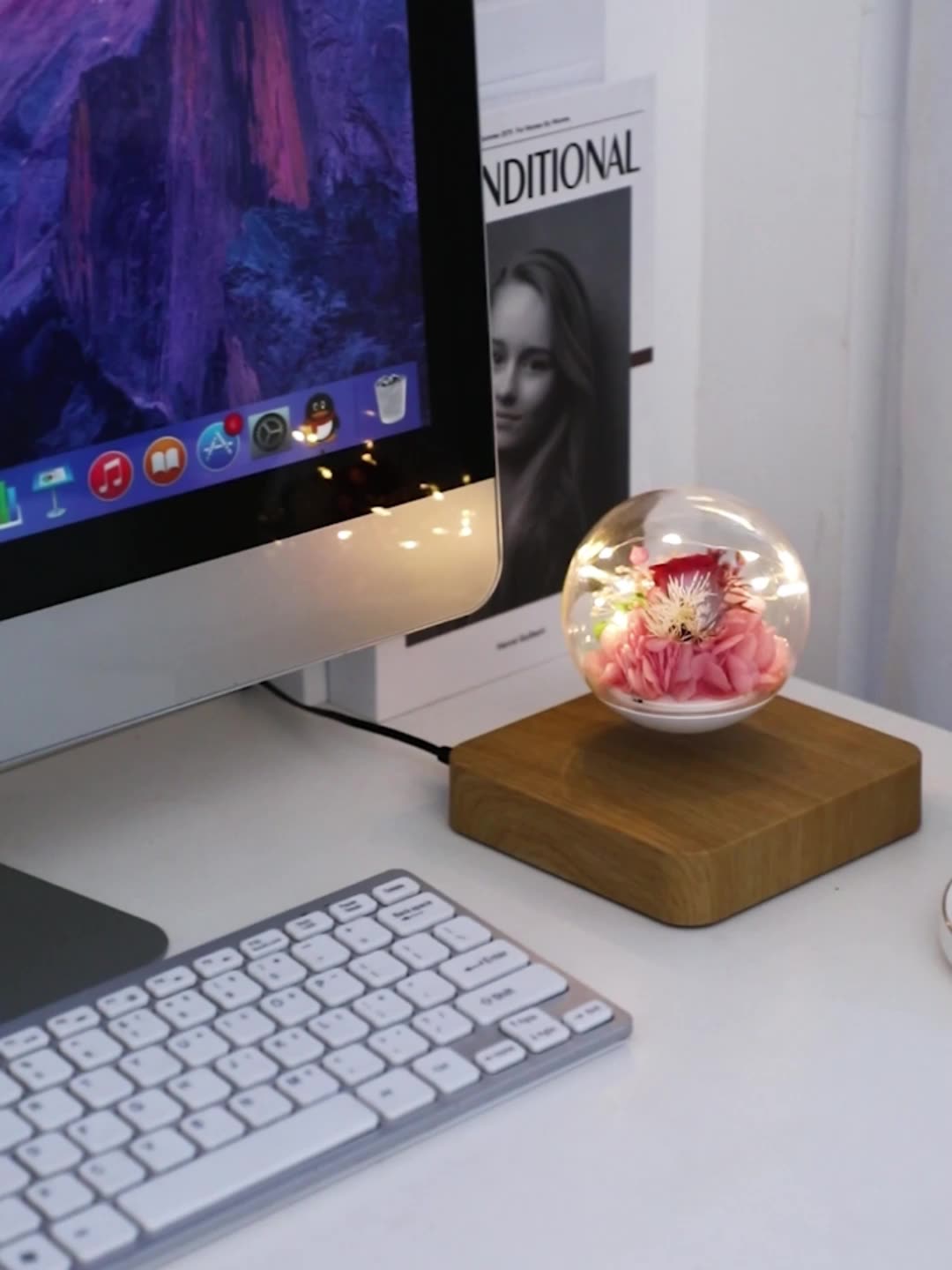 Levitating Eternal Flower Lamp Floating Preserved Flowers