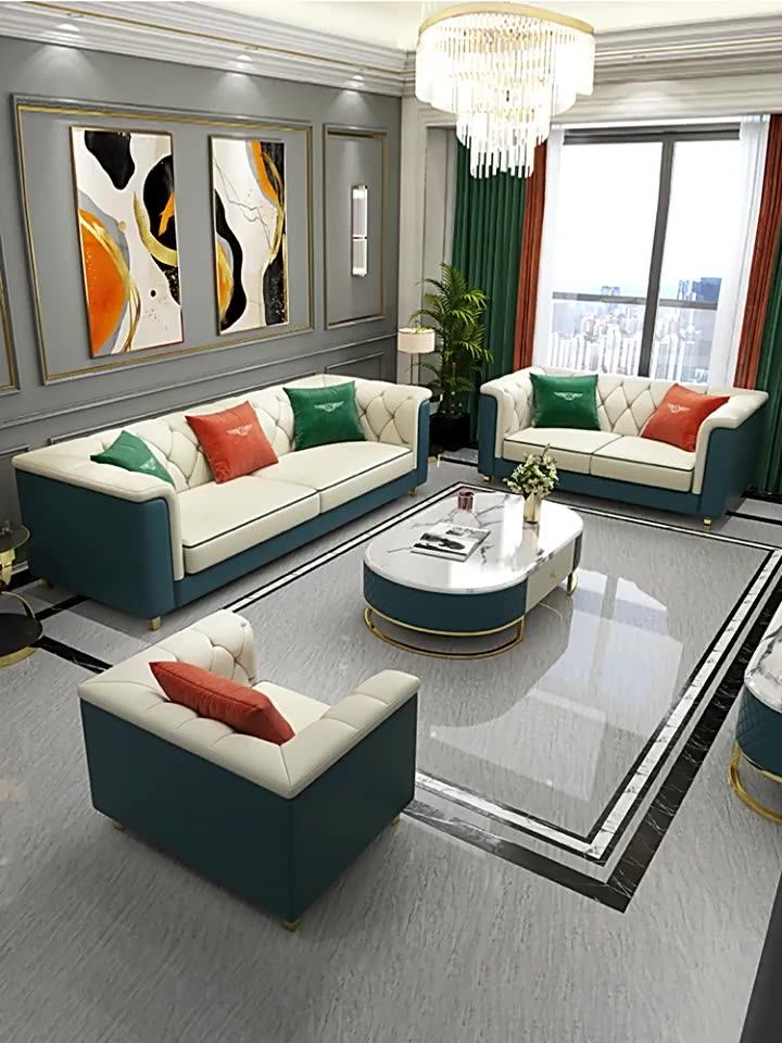 Luxury Italian Furniture Living Room Furniture Genuine Leather Sofa Set