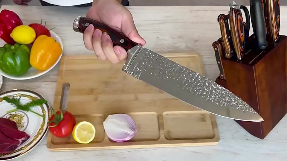 Customized 15 Piece Japan Damascus 3cr13 Stainless Steel Engraved Chef