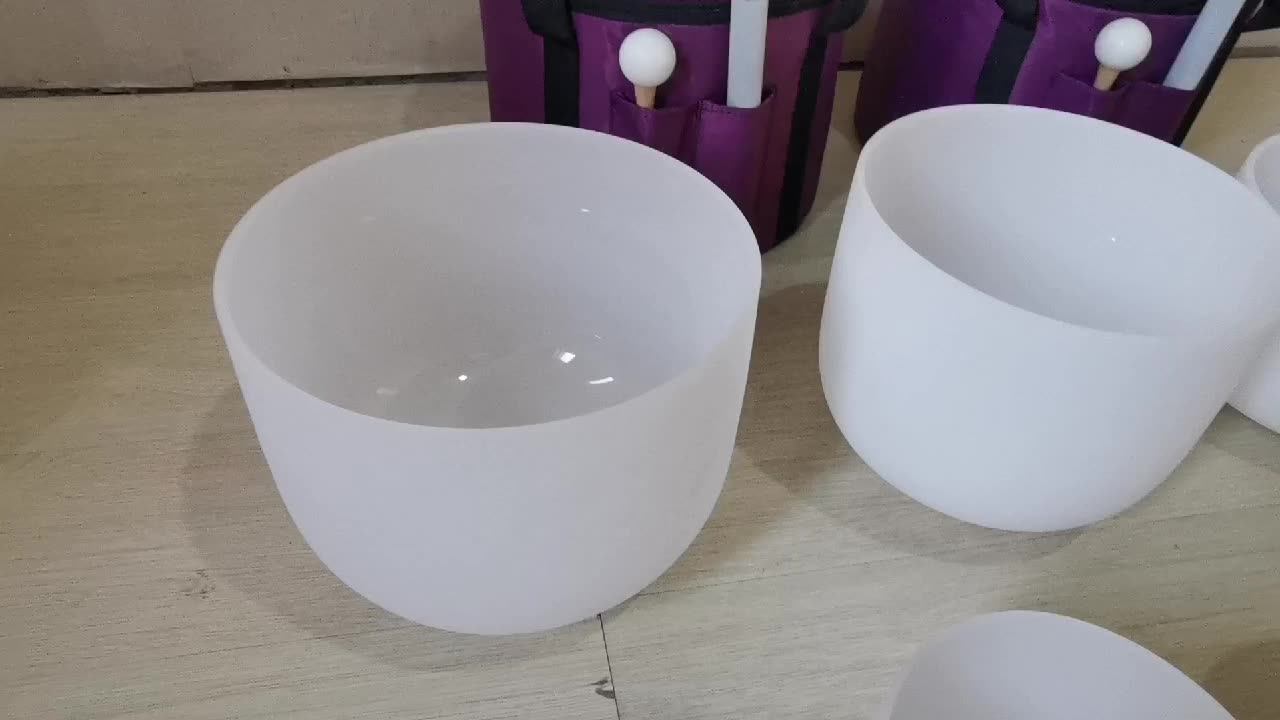 Kvka-frosted石英クリスタルシンギングボウルセット、チャクラ、7-12