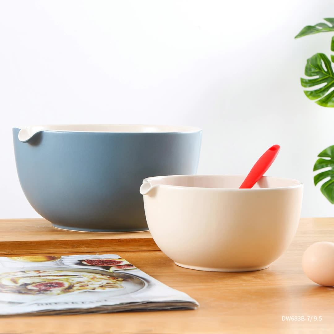 Custom Set Of 3 Porcelain Large Cake Salad Mixing Bowl Ceramic Mixing