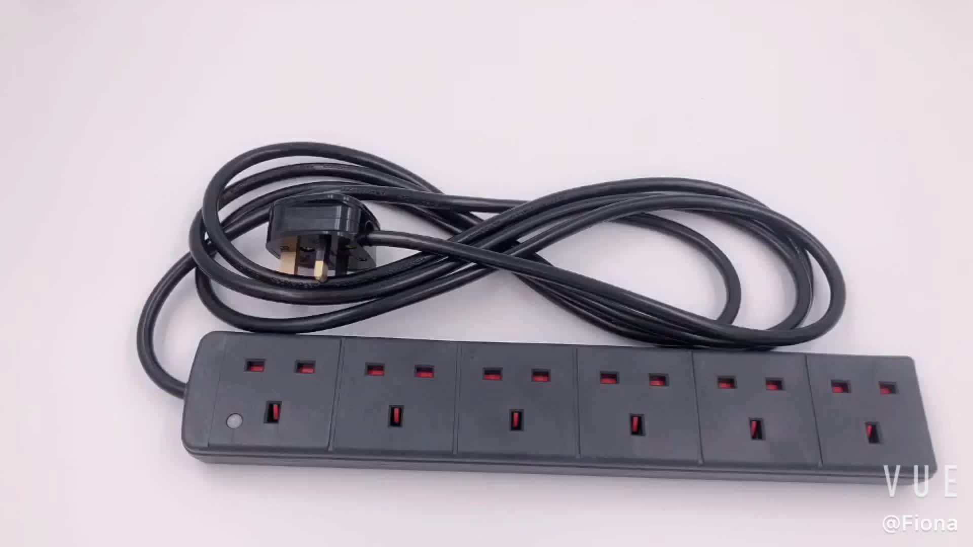 13a Uk 6 Gang Extension Socket Power Strip Extension Lead,Black,White