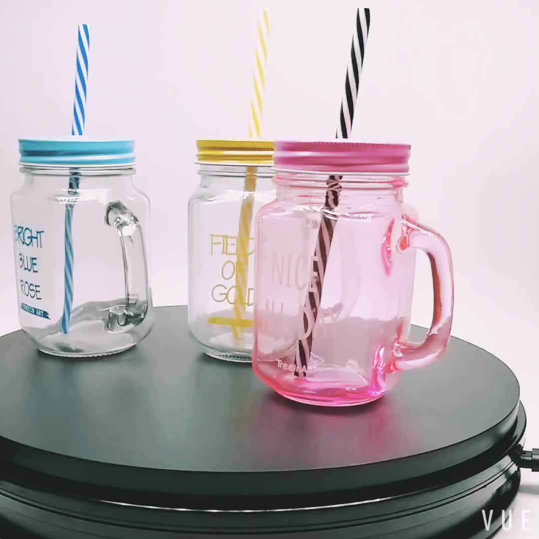 4 Piece Wide Mouth Mason Jar Mugs Set With Colored Metal Lids And