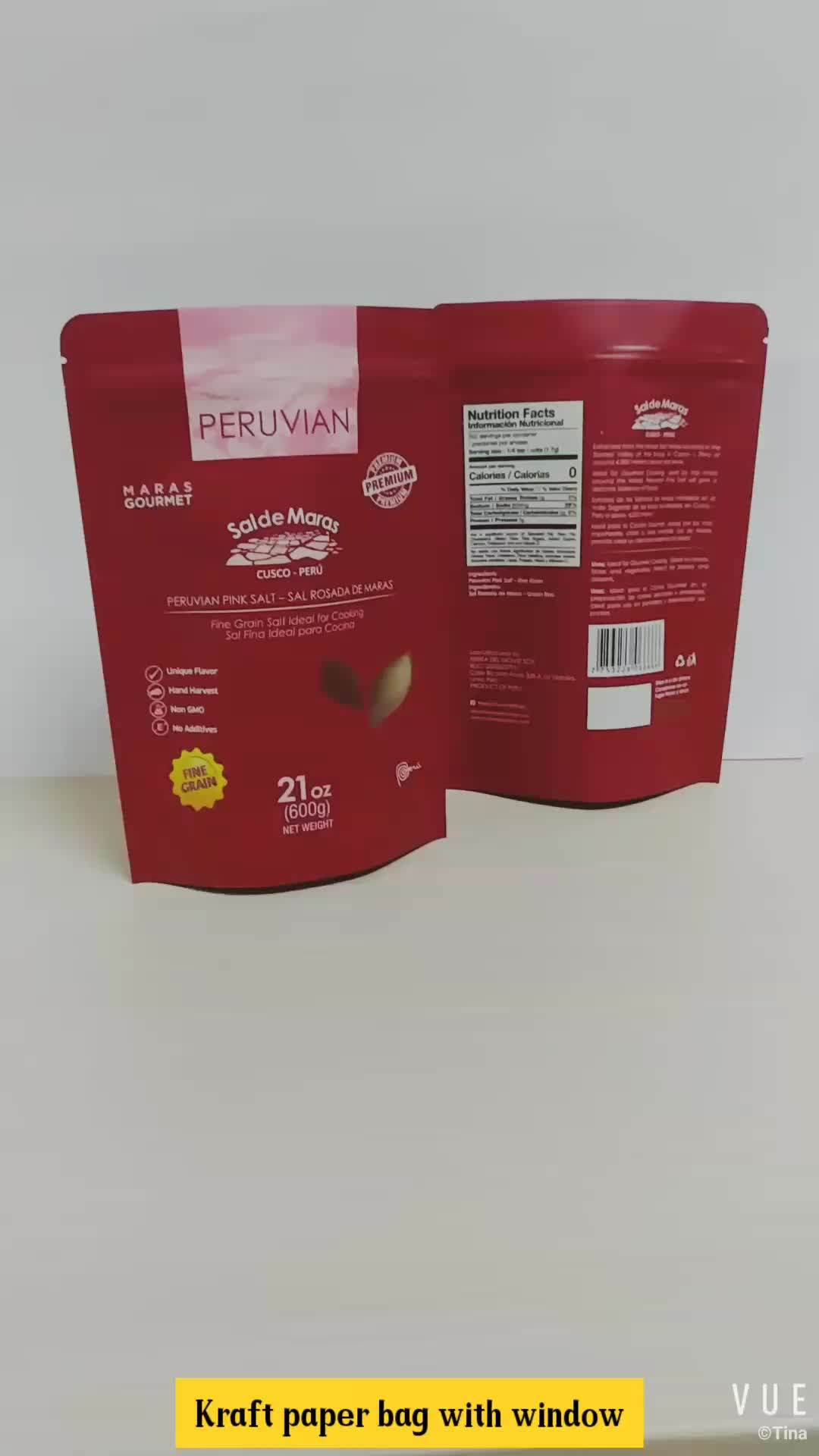 Kraft Paper Bags With Window Ziplock Plastic Packaging For Meat,Pork