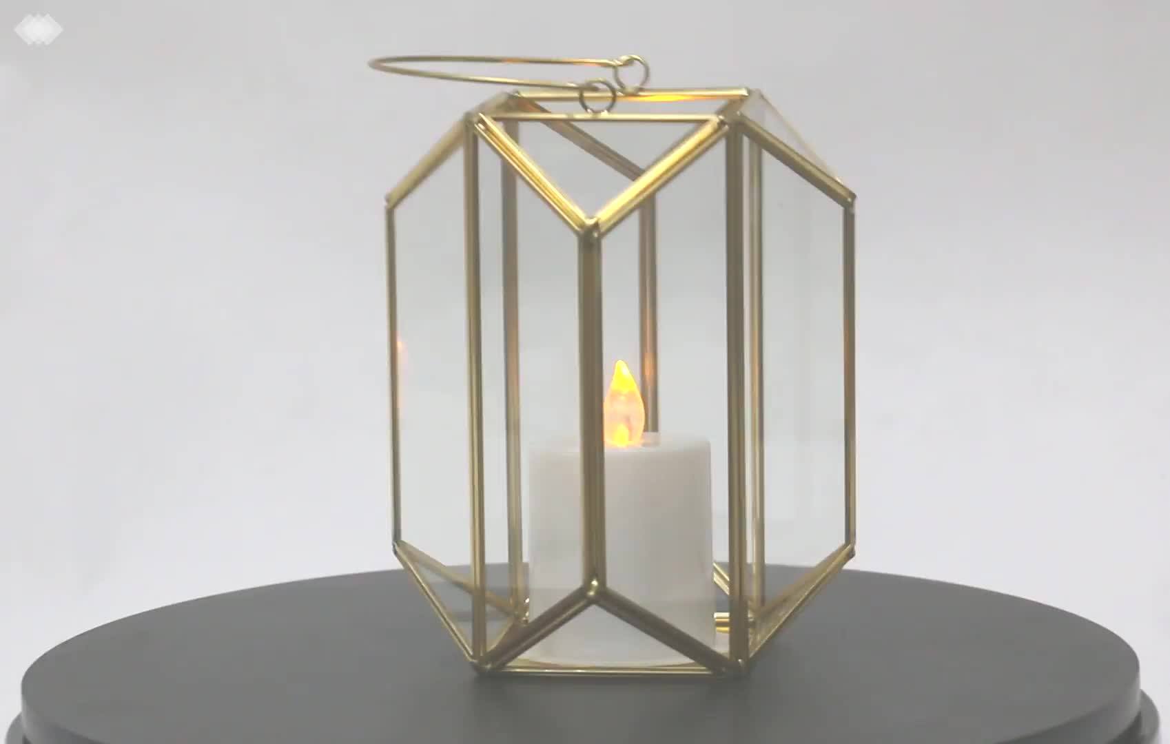 Copper Framed Gold Decorative Crystal Glass Candle Holder,Wedding Favor