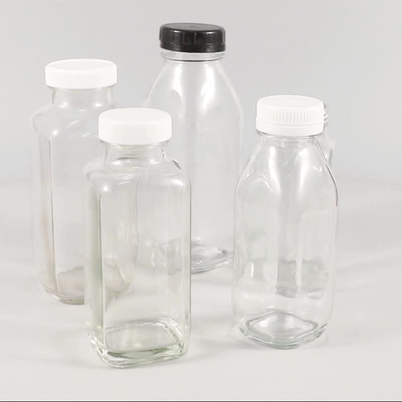 8oz 12oz 16oz French Square Beverage Juice Glass Milk Bottle With Plastic Cap 300ml 500ml Buy