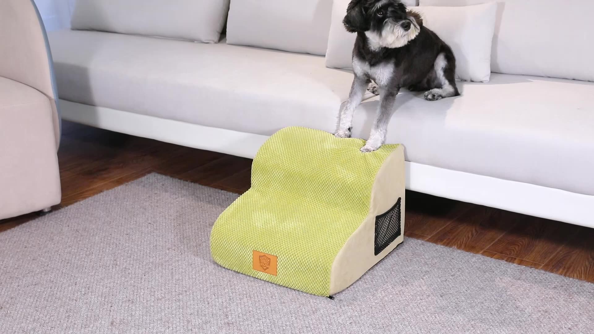 2 Tiers Mustard Yellow Pet Stairs High Density Foam Dog Ramp Steps For