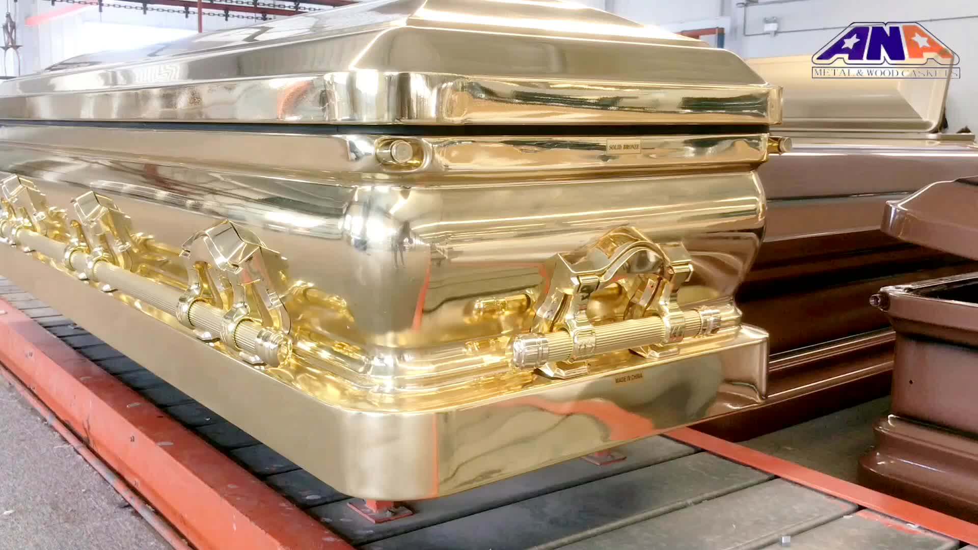 China Ana American Style Luxury Polished Gold Bronze Full Couch Coffin