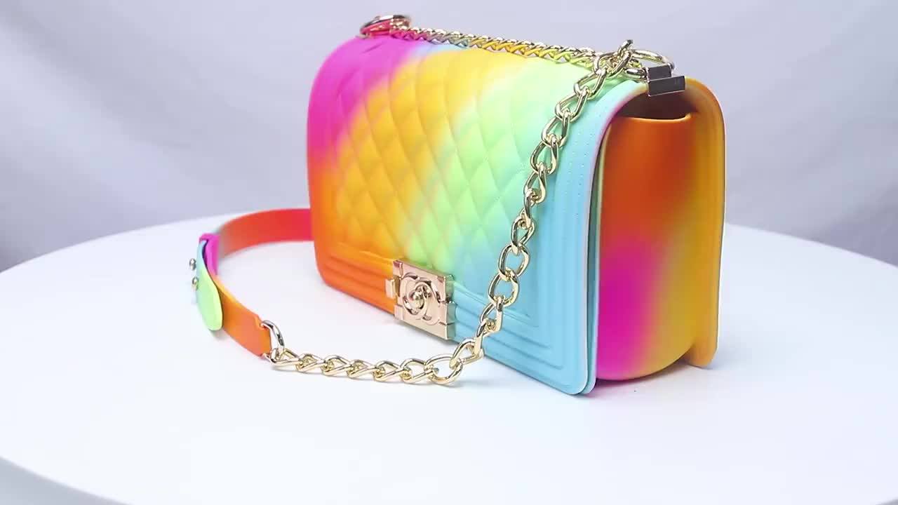 Fashion Luxury Rainbow Purse Chain Lady Colorful Bags Candy Jelly Hand