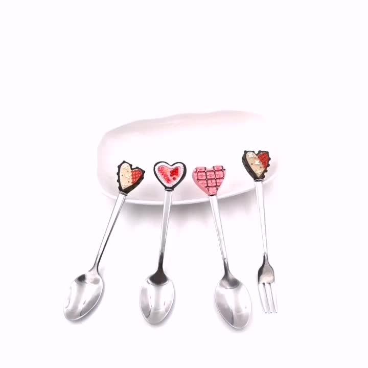 Decorated Spoon And Fork Dessert Serving Spoons Gift Set For Party