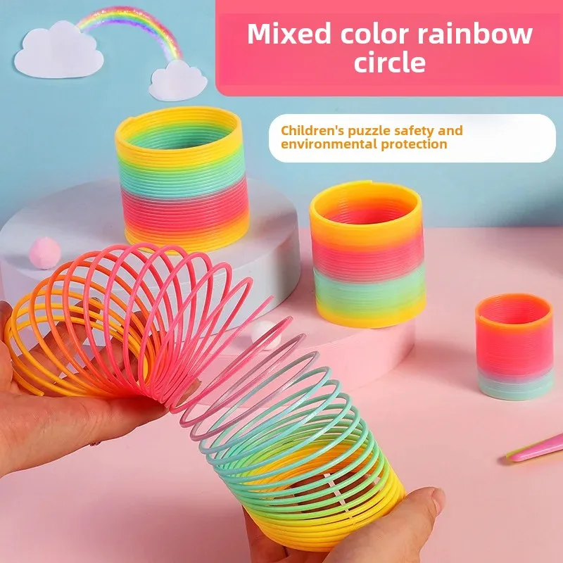 Large magic rainbow circle educational toy plastic spring ring creative puzzle stacking ring color elastic ring wholesale