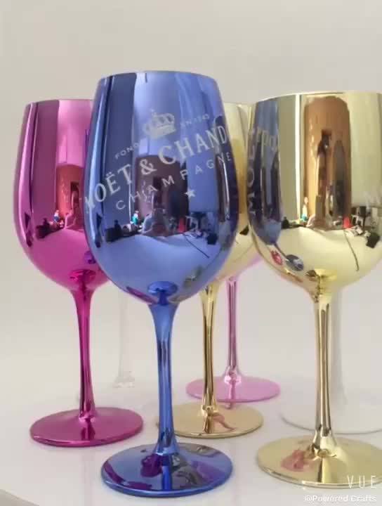 Electroplated Gold Pink Color Branded Plastic Wine Goblets Glass For