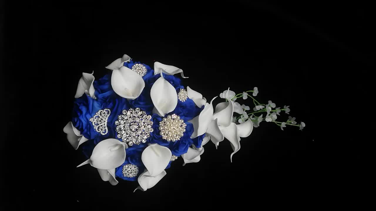 Royal Blue Wedding Bouquet - Handmade Silk Rose Bridal Bouquet With Crystal Pearls