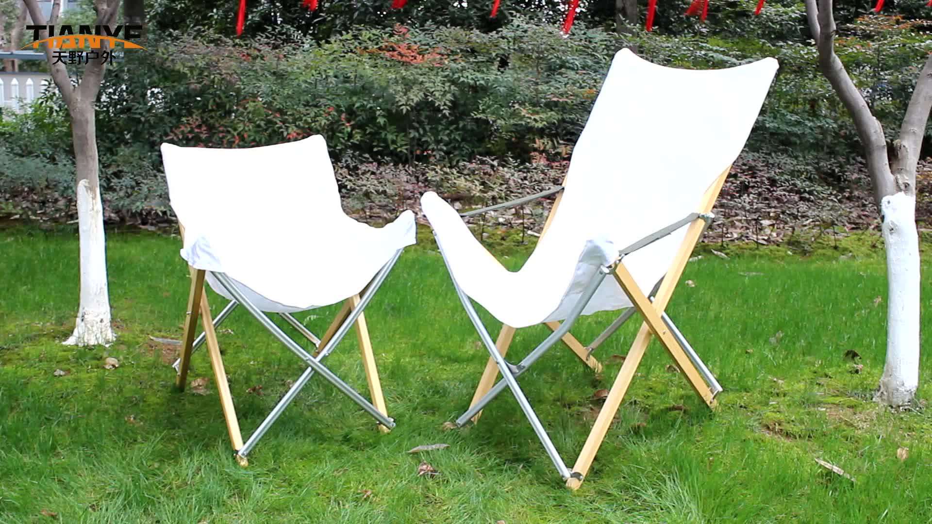 Outdoor Bamboo Chair Leisure Folding Garden Camp Fishing White Canvas