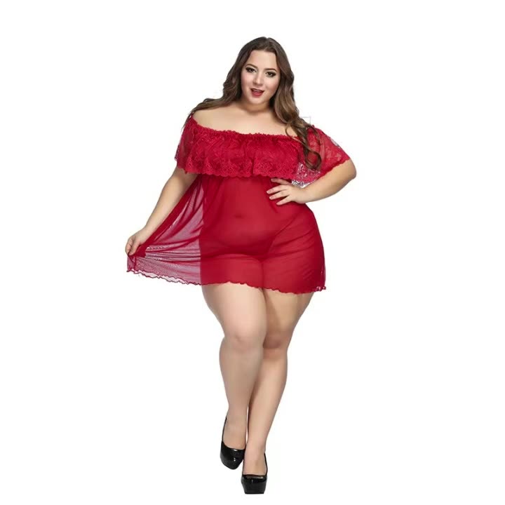 Hot Lace Night Dress Red Transparent 