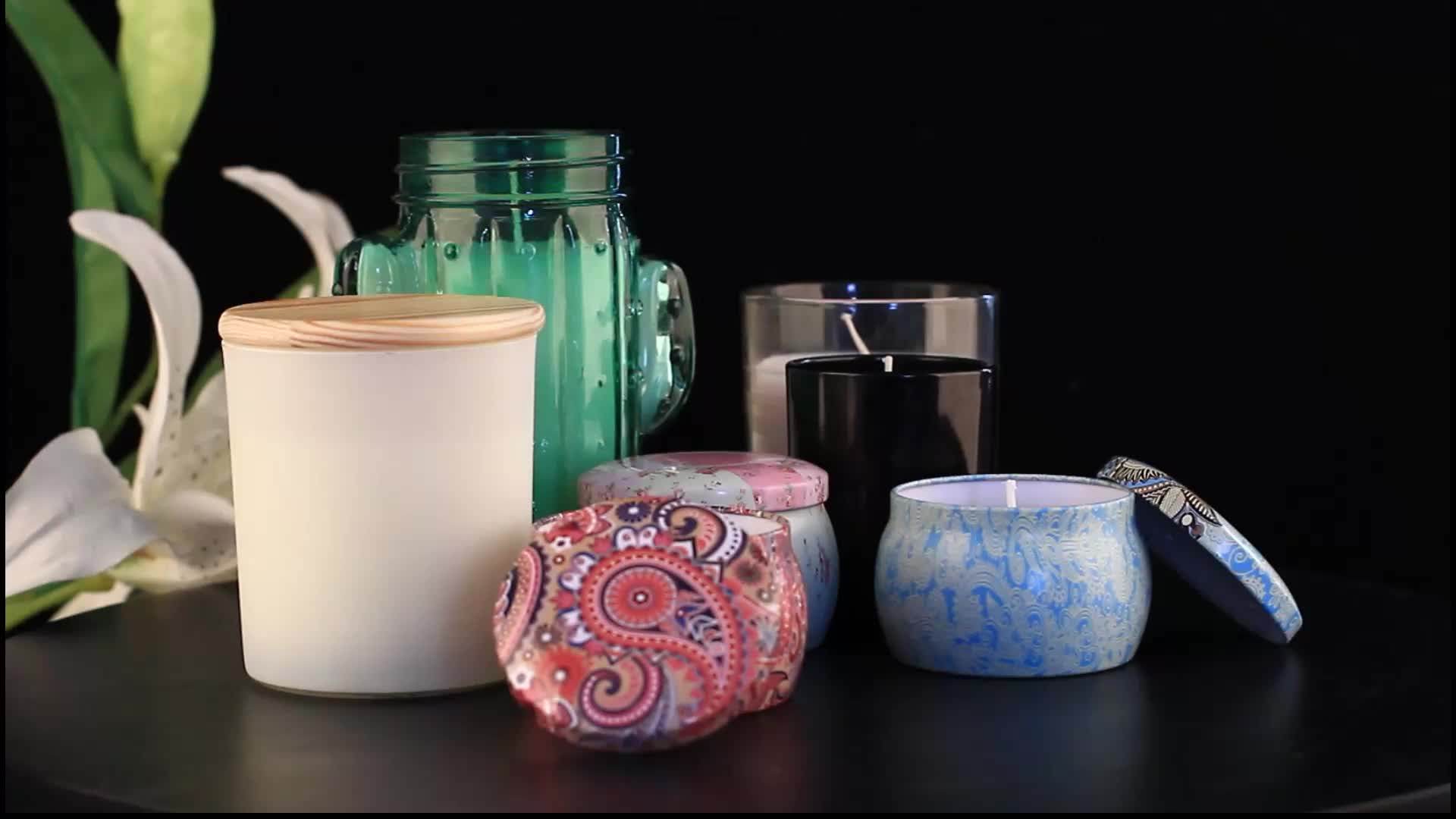 Custom Scented Soy Wax Palm Wax Candles In Glass Jar With Wood Lid