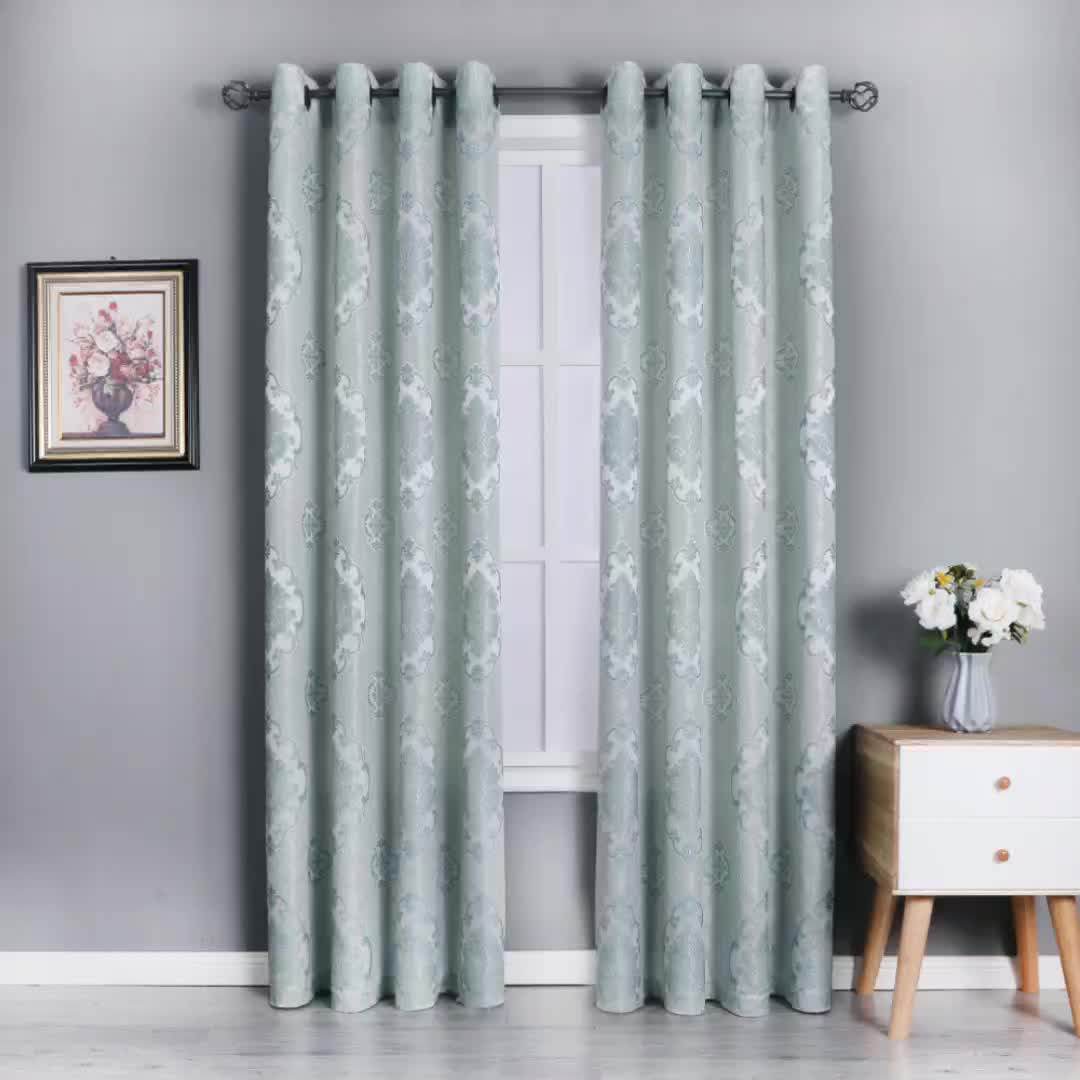 Light Blue High Ceiling Window Curtains For Villa Royal Medallion