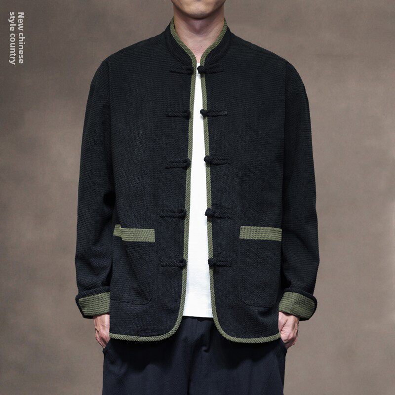 Джинсовая рубашка 新中国风春秋季休闲系扣唐装夹克中国风男装覆古大码汉夹克外行服