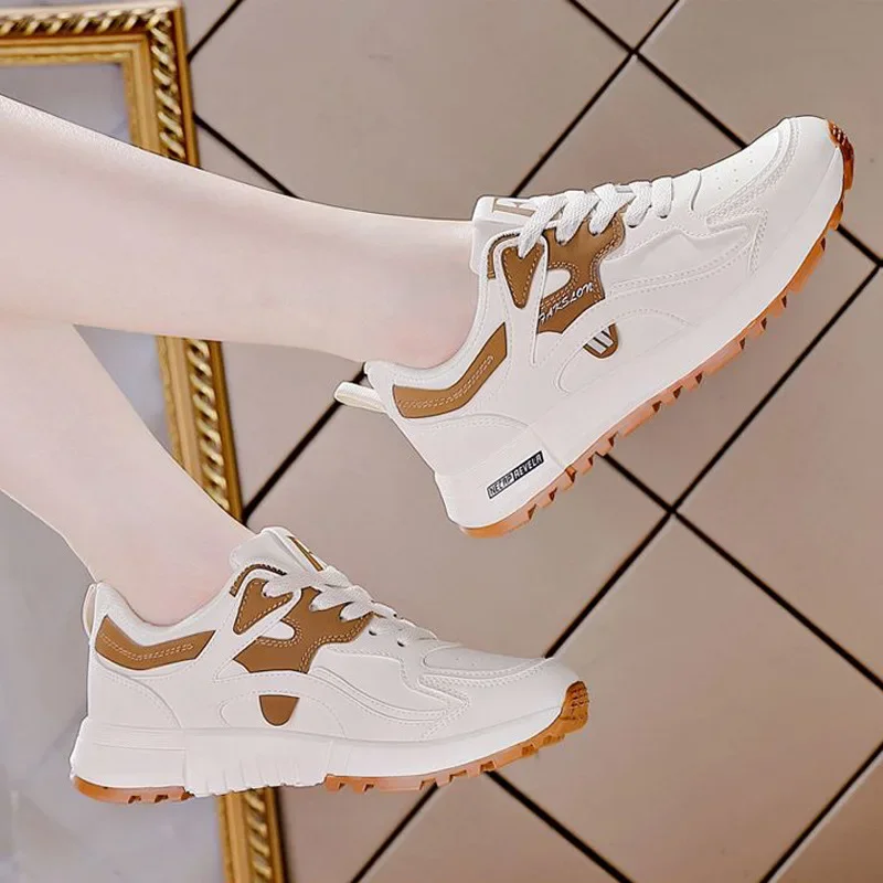 Women's Large Size Sports Shoes 2024 New Spring Korean Style Versatile Lightweight Running Leather Surface Casual Father's Shoes