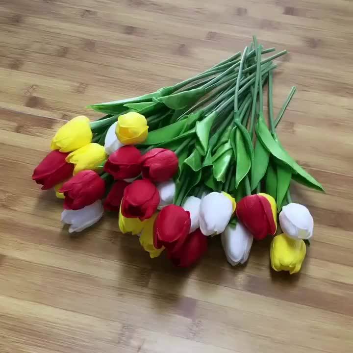 R1002 Mini Artificial Bulbs Pu Real Touch Tulip Flowers For Wedding