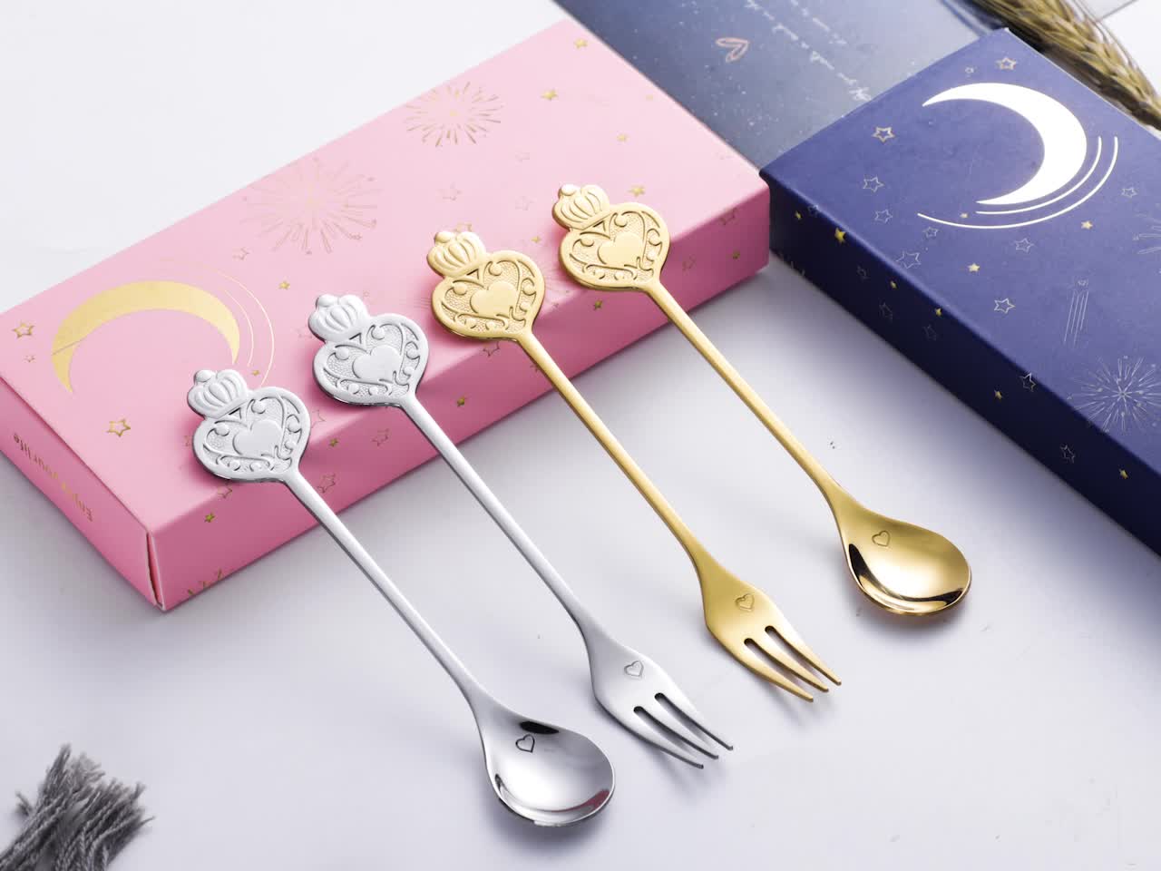 Creative Wedding Gift Tea Spoon Tea Fork Stainless Steel Fork Spoon Set