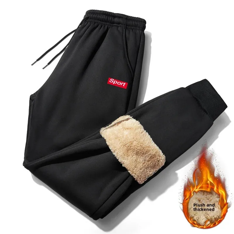 Casual pants men's autumn and winter Korean style plus size 320g lamb velvet warm fleece-lined thick toe sports pants
