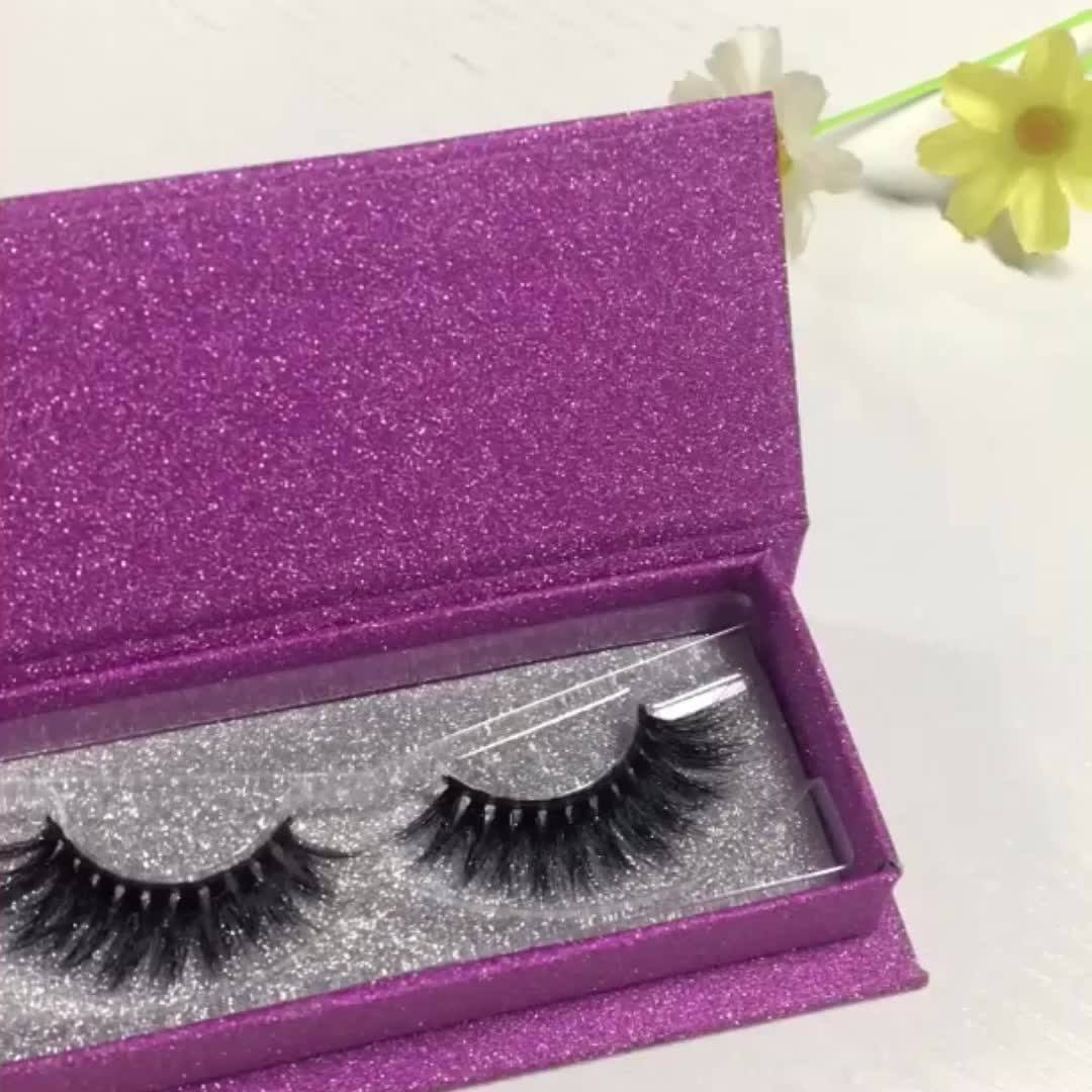 Popping Glitter Purple Custom Eyelash Box For Eyelash Extension 3d Mink