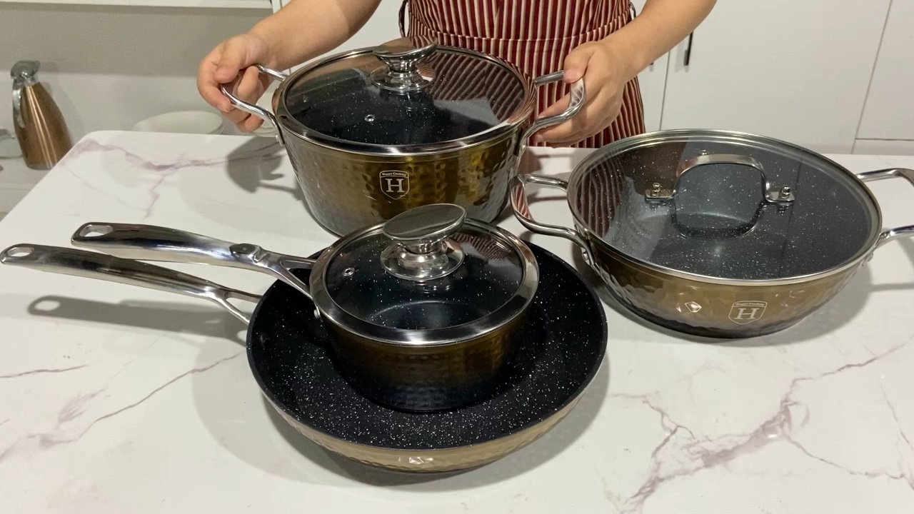 6pcs Marble Coated Cookware Set Induction Supported Good Quality Hammer