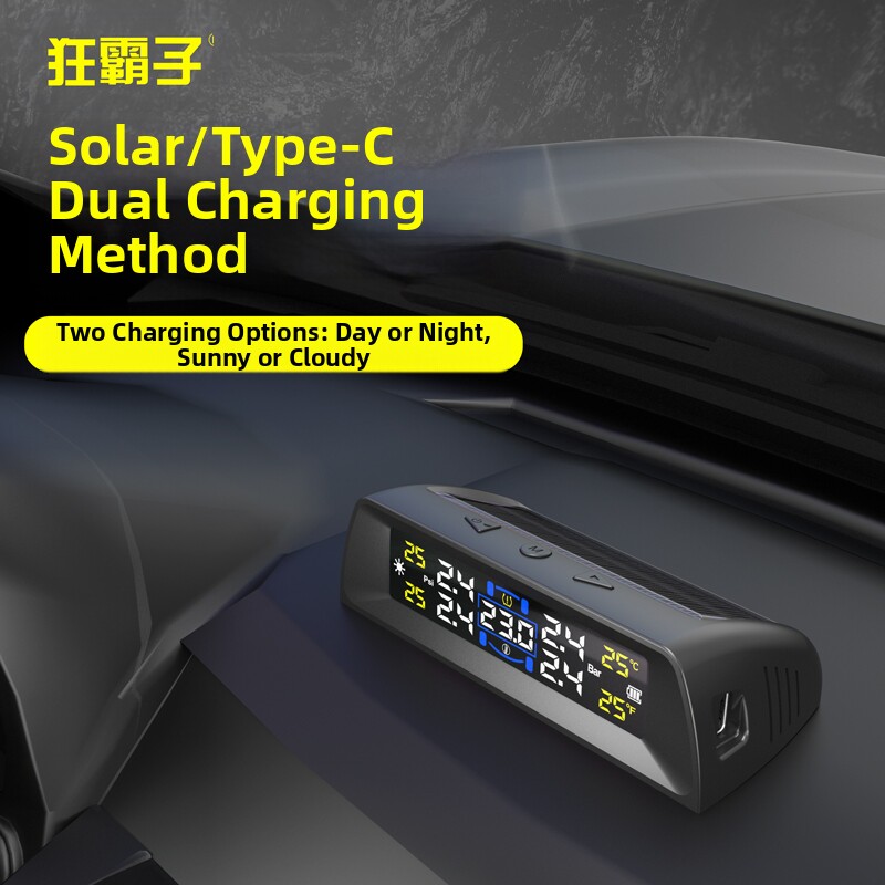 Solar-Powered Tire Pressure Monitoring External and Internal Detection Device Car Air Pressure Voice Alarm Reminder High Precision