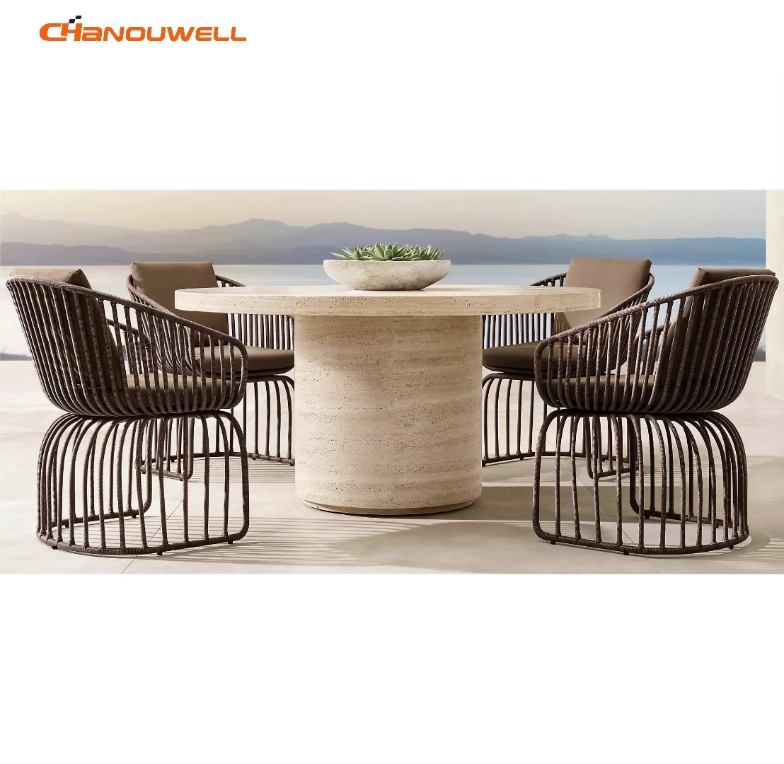 Round Dining Table Marble Dining Outdoor Furniture Rattan Outdoor