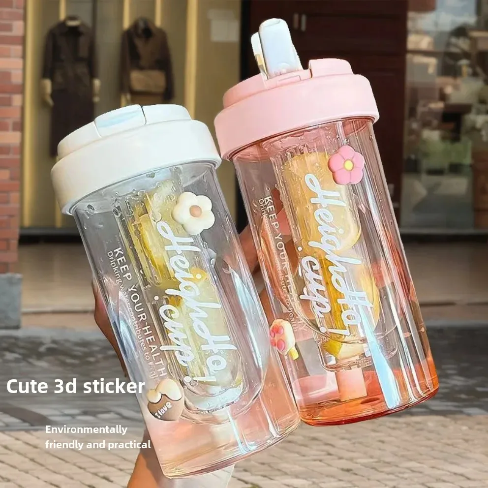 High-value water cup girls new 2023 with tea septum sippy cup large capacity portable plastic cup summer students