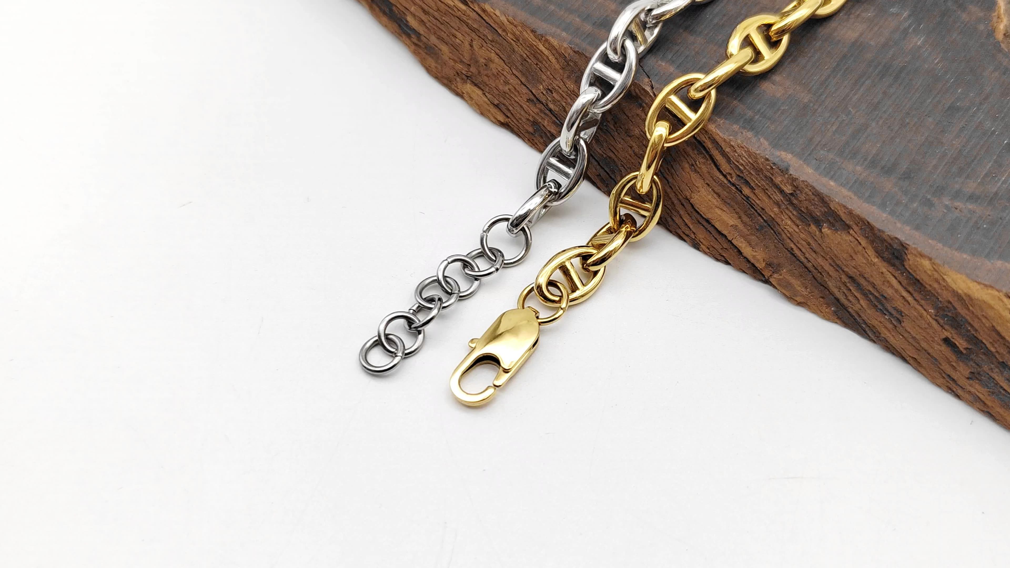 Wholesale Custom Gold Plated Chunky Coffee Beans Mariner Bracelet