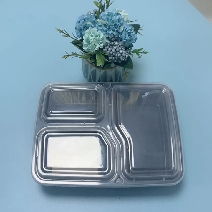 Eco Friendly Restaurant Black 3 Compartment Meal Prep Containers Pp