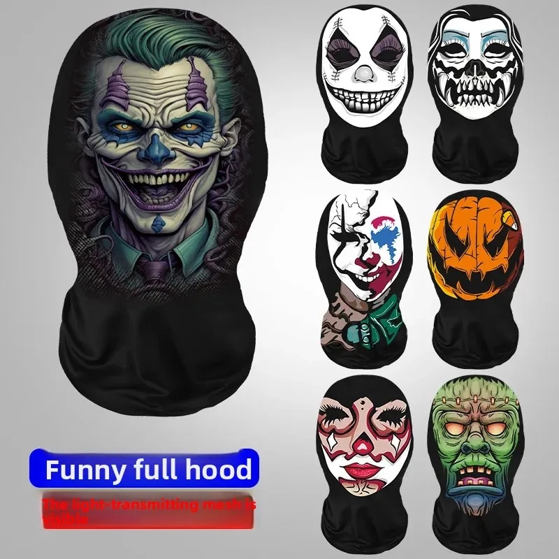 Summer Outdoor Sunscreen Headgear Role-playing Skull Face Printed Full Face Cap Transparent Visual Riding Mask