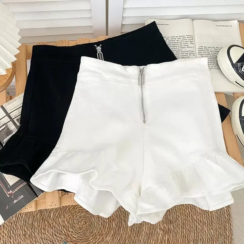 Дизайн милых обтягивающих брюк со молнией, шорты, тренд сезона, высокая талия