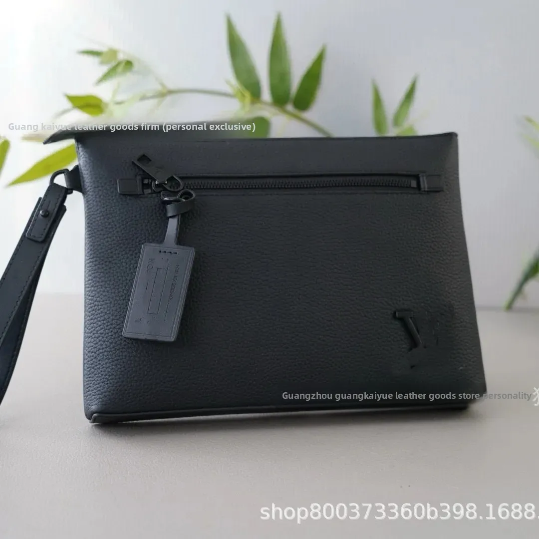 L Donkey Handmade Imported Pebbled Leather Clutch Bag Men's Simple and Fashionable First Layer Cowhide Envelope Bag High Quality