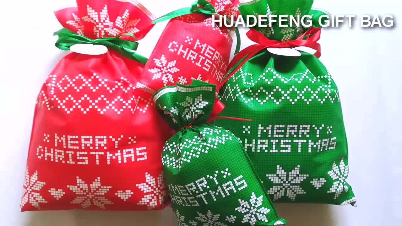 Huadefeng Best Selling Christmas Metallic Drawstring Non Woven Pouch