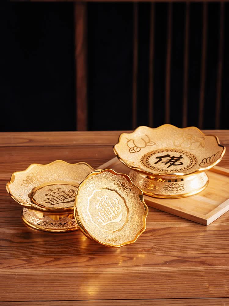 Buddha Hall offering plate Ceramic tribute plate Guanyin Bodhisattva offering fruit plate Pastry plate Buddhist supplies Buddha worship Lotus plate